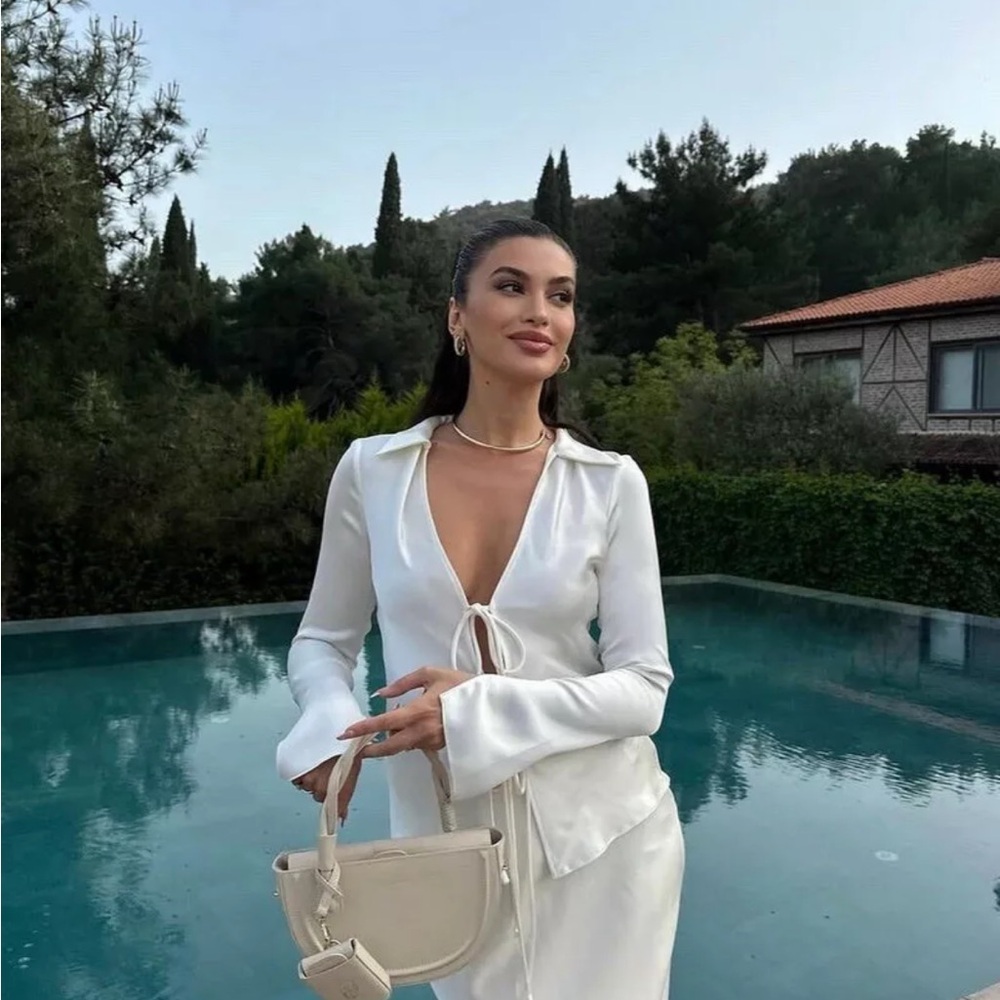 Elegant White Blouse with Tie Front